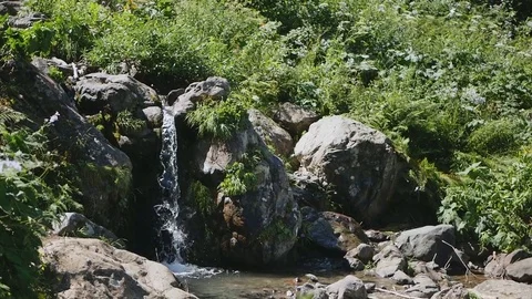 Slow motion waterfall in the mountains summer sunny day tropics jungle Stock Footage 82940665