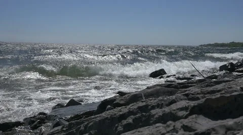 Slow Motion Wave Action on Rocks Stock-Footage 58635318