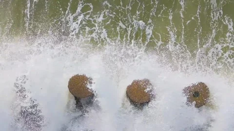 Slow motion wave crashing Stock Footage 283416797
