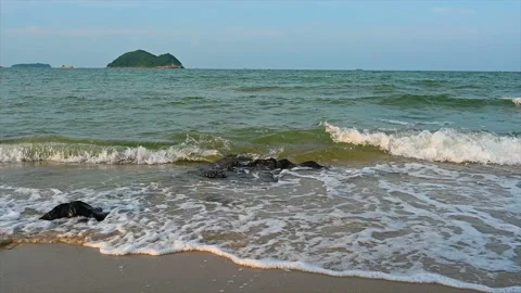 Slow motion of wave crushing coast , Beautiful Wave breaking over dangerous rock 動画素材 158169735