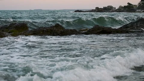 Slow Motion Wave Pan Over Rocks And Rauks Folhammar Gotland Stock Footage 331373839