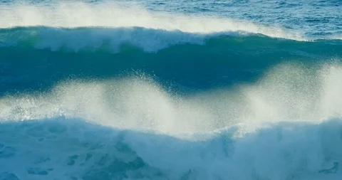 Slow motion wave, waves beach ocean sea crashing, blue water shore nature big Stock Footage 85389349