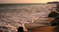 Slow Motion Waves 08 Sunset Rocky Shore California HD Footage