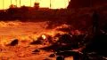 Slow Motion Waves 11 Fisherman at Sunset Rocky Shore California HD Footage
