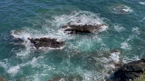 Slow motion waves and rocks, Cornwall, UK Stock Footage 241789808