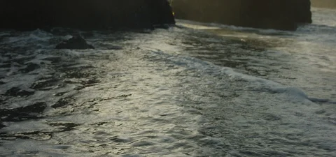 Slow Motion Waves on Beach at Sunset Stockbeeldmateriaal 85817948