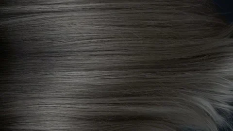 Slow motion waves of beautiful long smooth grey hair texture, haircare concept Stock Footage 167398904