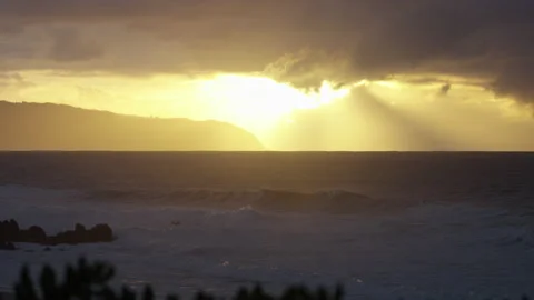 Slow Motion Waves Below Sunset Stock Footage 184276003