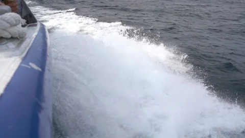 Slow motion of waves from boat Stock Footage 143167918