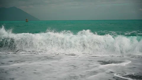 Slow Motion Waves Breaking on the Black Beach at Qixingtan, Hualien, Taiwan Stock Footage 342067445