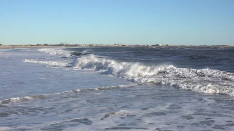 Slow Motion Waves breaking in New York City. Far Rockaway Beach empty Stock Footage 132463109