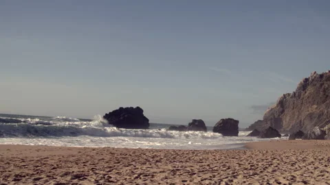 Slow motion waves at cascais beach Stock Footage 238024863