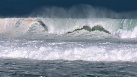 Slow motion waves crashing onto beach off Great Southern Ocean, Australia. Stock Footage 86882322