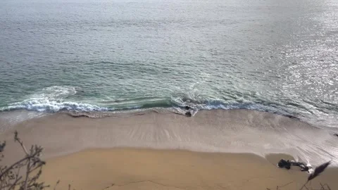 Slow Motion of Waves Crashing on Beach with Sunlight Reflecting off Water  Stock Footage 249271190
