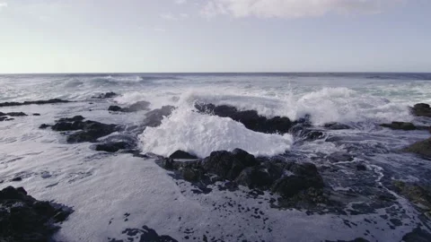 Slow motion of waves crashing large eruption of water Thor's Well Oregon coast Video stock 148285060