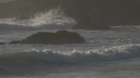 Slow Motion Waves Crashing on Rocks Pacific Ocean Stock Footage 36012957