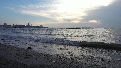 Slow Motion Waves Hitting Pattaya beach. Thailand Stock Footage 77461385