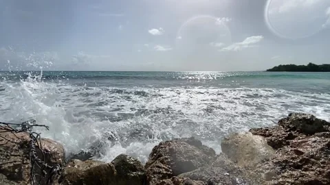 Slow Motion Waves Impact of Caribbean Sea 4 스톡 동영상 160684475