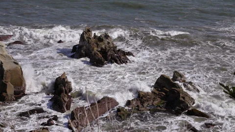 Slow Motion Waves at Inubosaki, Choshi, Chiba: Filming Location for Toei Logo Stock Footage 332858412