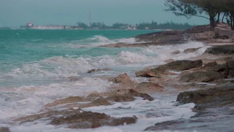 Slow Motion Waves Over Rocks Bahamas Stock Footage 108002885