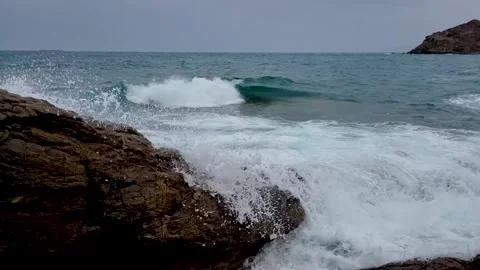 Slow Motion Waves on the rocks3  Stock Footage 159023926