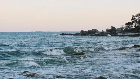 Slow Motion Waves on Rocky Folhammar Coastline, Gotland Sweden Stock Footage 331374065
