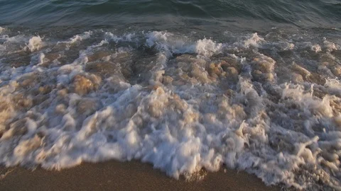 Slow Motion Waves on Sandy Beach in Seaside Shore. Nature Foam Sea Water Ripples Stock Footage 94508468