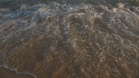 Slow Motion Waves on Sandy Beach on Seaside Shore. Nature Foam Sea Water  Stock Footage 94508599