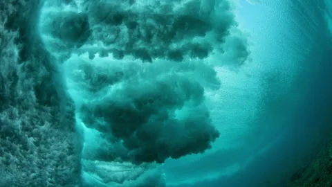 Slow Motion Of Waves Splashing In Beautiful Ocean Seen Underwater - South Male Stock Footage 152845839