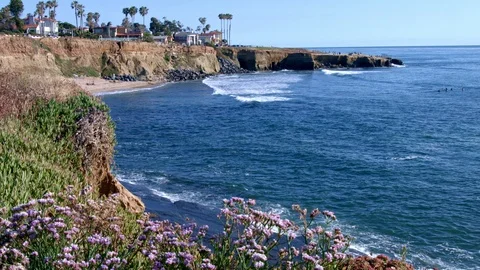 Slow Motion of Waves at Sunset Cliffs, San Diego Stock Footage 111525243