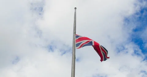 Slow Motion Waving In Half-mast Of Union Jack Flag In Cornwall As UK Stock Footage 209448950