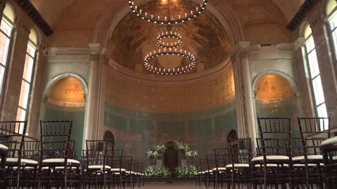 Slow Motion Wedding Ceremony in Old Church - Monastery Event Center Stock Footage 153697948