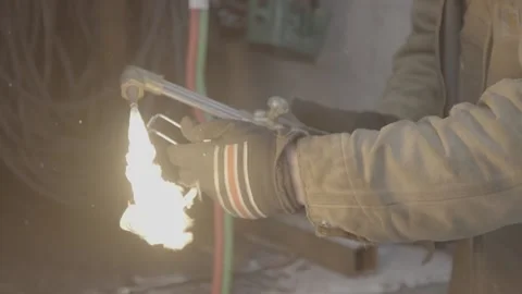 Slow Motion Welder Lights Welding Torch Close Up Stock Footage 154053085