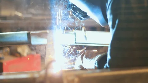 Slow motion welding iron with mig Stock Footage 86127922