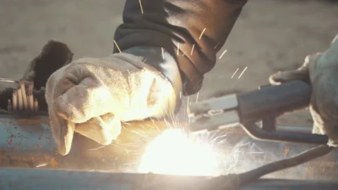 Slow motion of the welding machine Video stock 147178596