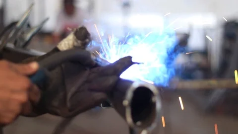 Slow motion of welding man Stock Footage 86127687