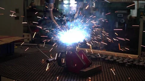 Slow motion Welding of robot,Welding of robot movement in car parts factory Stock Footage 304099714