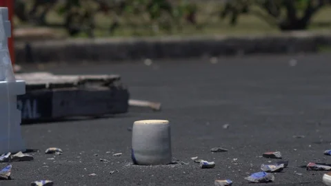 Slow Motion White Ceramic Cup Smashed on Ground with Crowbar Stock Footage 101036715