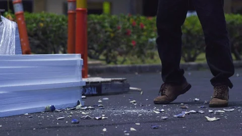 Slow Motion White Ceramic Piece Thrown on Ground Stock Footage 101036637