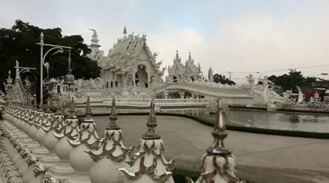 Slow Motion of White Temple and Fence. 스톡 동영상 49773718