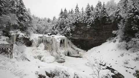 Slow motion wide angle view of Blackwater Falls in state park in Davis, West Stock Footage 148544029