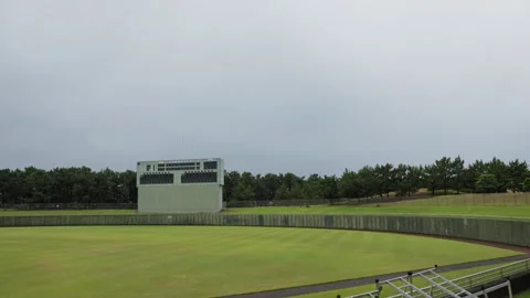 Slow motion wide view of an empty baseball stadium in Japan Video stock 348586799