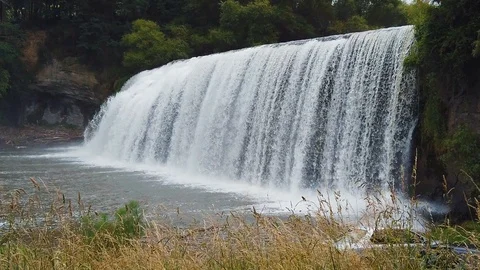 Slow motion wide view of Rere falls near Gisborne, New Zealand. Stock Footage 100659539