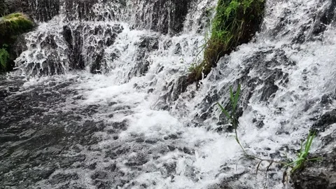 Slow Motion Wide Waterfall Cascade Over Rocks Stock-Footage 345977943