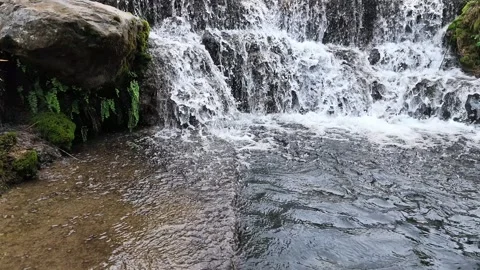 Slow Motion Wide Waterfall Cascade Into Pool Stock-Footage 345977945