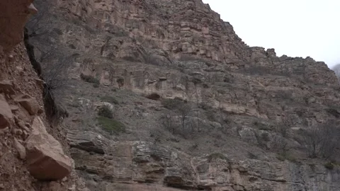 Slow Motion Winter Mountain and Valley with Big Gey Rocky Stones 6 Stock Footage 239858083