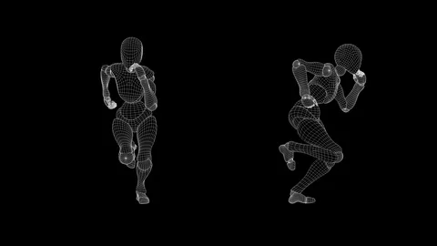 Slow motion wireframe, female android: full sprint. Stock Footage 94918581