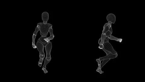 Slow motion wireframe, female android: distance run. Stock Footage 94919507