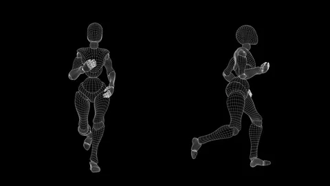 Slow motion wireframe, female android: light jog. Stock Footage 94920428
