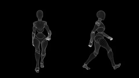 Slow motion wireframe, female android: confident walk. Stock Footage 94920882